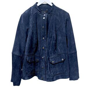 ISAAC MIZRAHI Live! Womens Leather Jacket Blue Suede Snap Front Casual QVC Moto